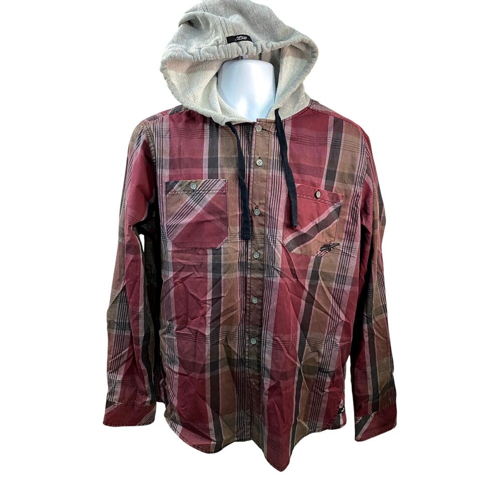 Alpinestars Red Brown Flannel Hooded Long Sleeve Button Up Shirt Men’s Medium
